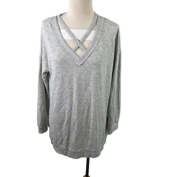 CUPIO Grey Criss Cross Front‎ Sweater (M) - Picture 6 of 6